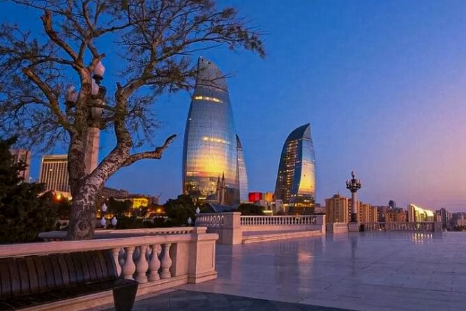 Baku Night City Tour Discover the Magic of Illuminated Landmarks - Heydar Mosque Under Evening Lights