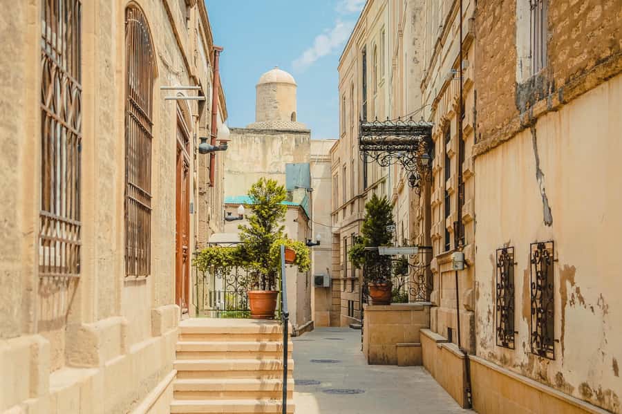 Baku Old Town Walking Tour - City walls, defense towers, and the view toward the Caspian