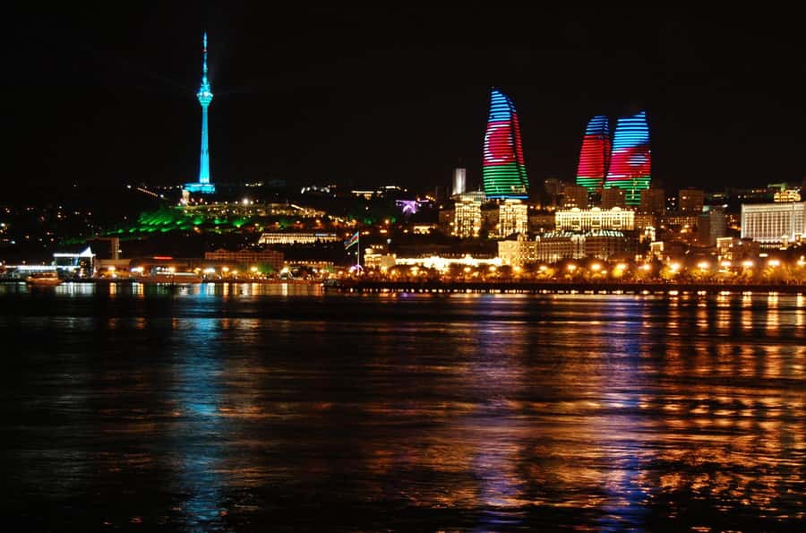 Baku Panoramic Night Tour - The Flame Towers after dark