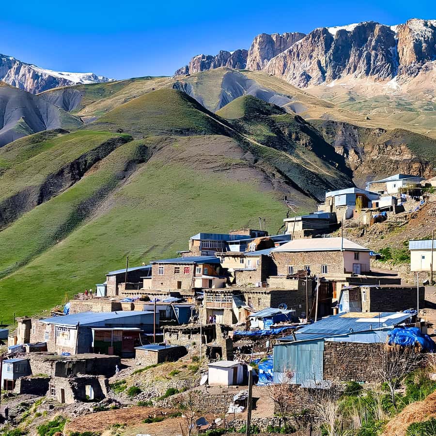 Baku to Khinaliq village, Guba, Candy Cane, w Homemade Lunch - Candy Cane Mountains and the first mountain views