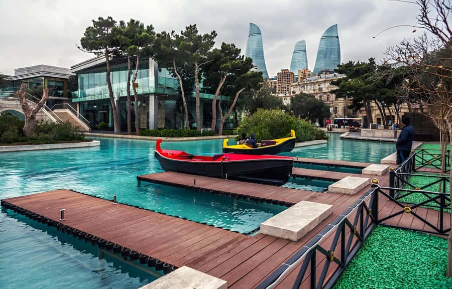 City Highlights Bike Tour - Daniz Mall and the flower-shaped waterfront